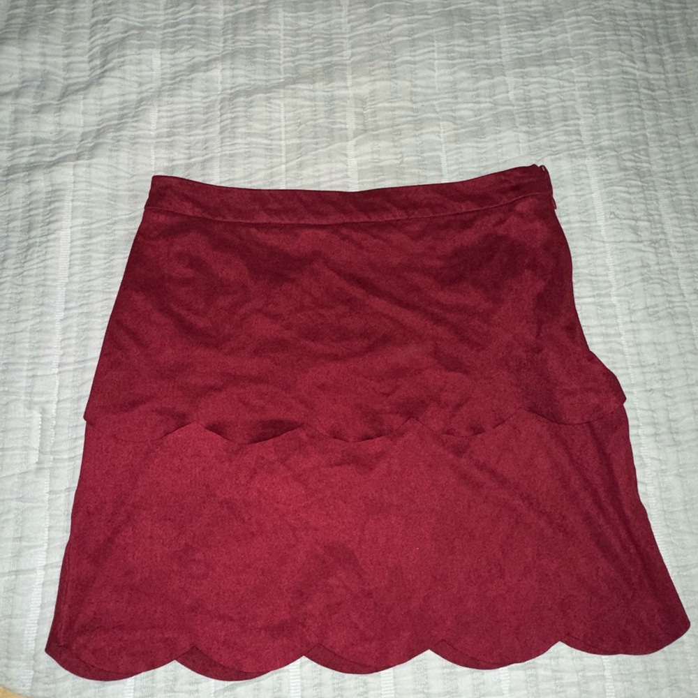 Skies Are Blue Maroon Scalloped Skirt